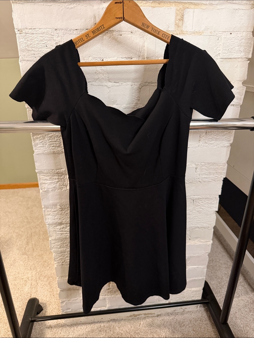 Classic Black Women's Dress - Elegant Short Sleeve tuliped neck line